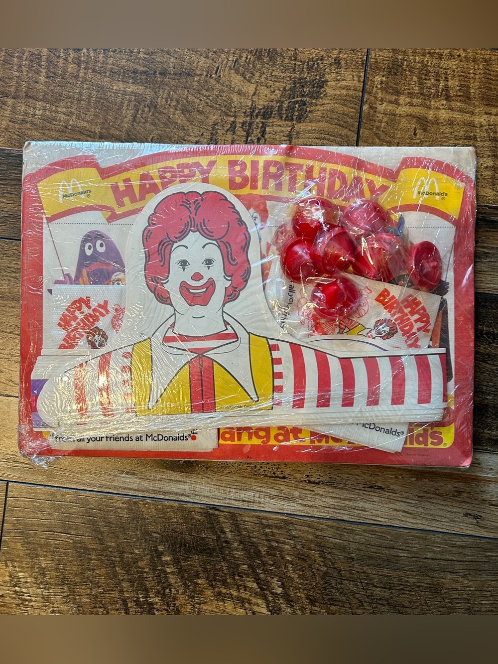 Mcdonald's Happy Birthday Kit Vintage 1980s Placemats Napkin Hats New Never Use
